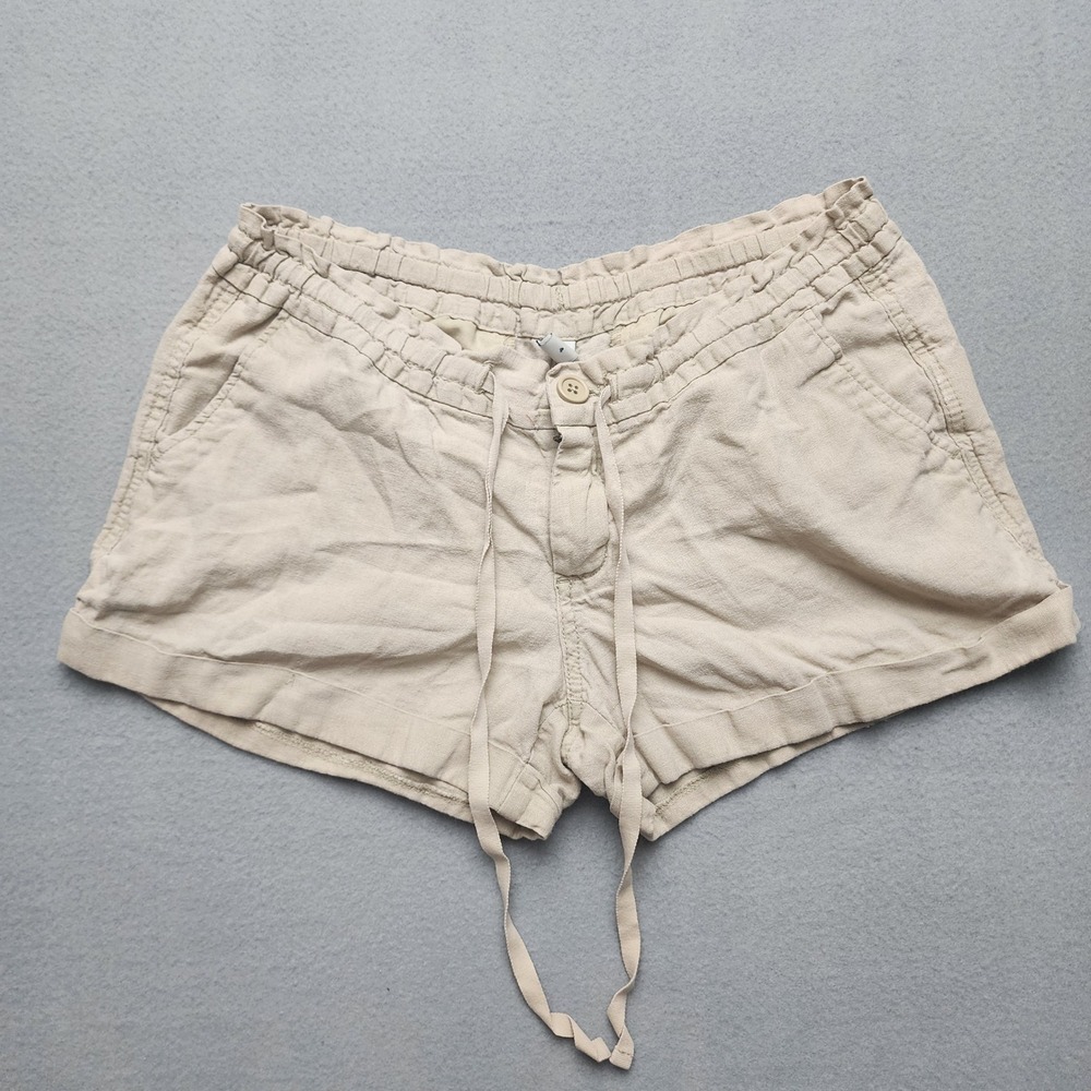 Old Navy Womens Beige Linen Blend Drawstring Shorts Size 4 Regular Tan Cuffed